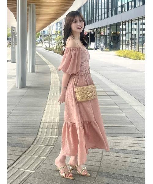 新品リエンダバルーンスリーブフレアワンピース バルーンスリーブフレアワンピース 夏服 半袖（ワンピース