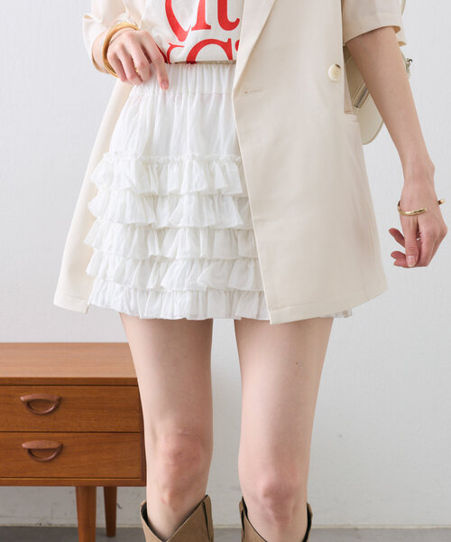 mystic（ミスティック）の「フリルティアードミニスカート（スカート・レディース・オフホワイト/ブラック・FREE）」の3枚目の写真