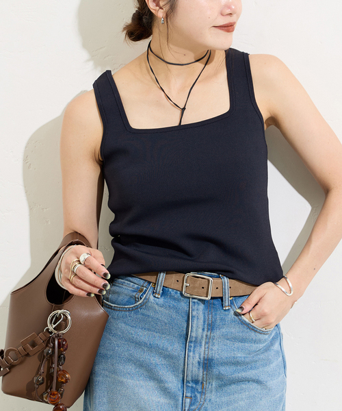 JOURNAL STANDARD(ジャーナルスタンダード)の「《追加2》スクエアネックニットタンク(タンクトップ・レディース・ネイビー/チャコールグレー/アイボリー・FREE)」の3枚目の写真
