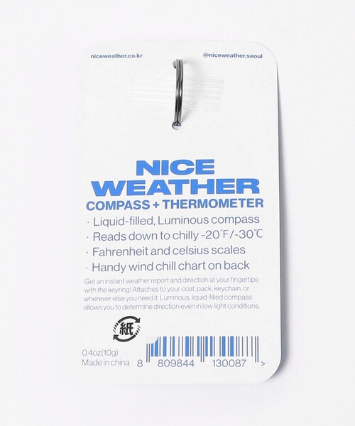ナイスウェザー温度計キーリングホワイト NICE WEATHER＞COMPASS&THERMOMETER キーリング（その他雑貨