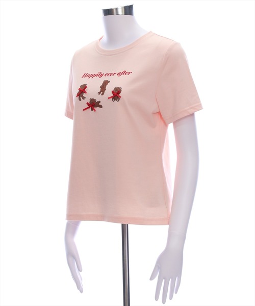 clear（クリア）の「クマプリントリボン付きTシャツ[バレエコア ガーリー]（Tシャツ/カットソー・レディース・ピンク/ブラック/オフホワイト・F）」の6枚目の写真