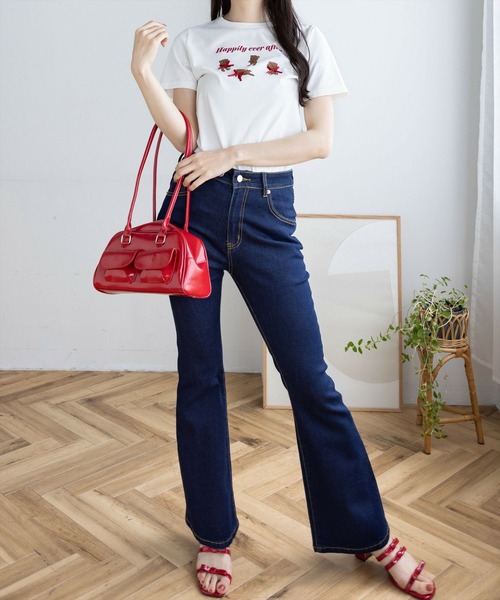 clear（クリア）の「クマプリントリボン付きTシャツ[バレエコア ガーリー]（Tシャツ/カットソー・レディース・ピンク/ブラック/オフホワイト・F）」の4枚目の写真