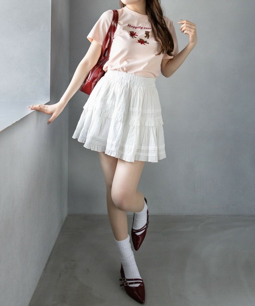 clear（クリア）の「クマプリントリボン付きTシャツ[バレエコア ガーリー]（Tシャツ/カットソー・レディース・ピンク/ブラック/オフホワイト・F）」の5枚目の写真