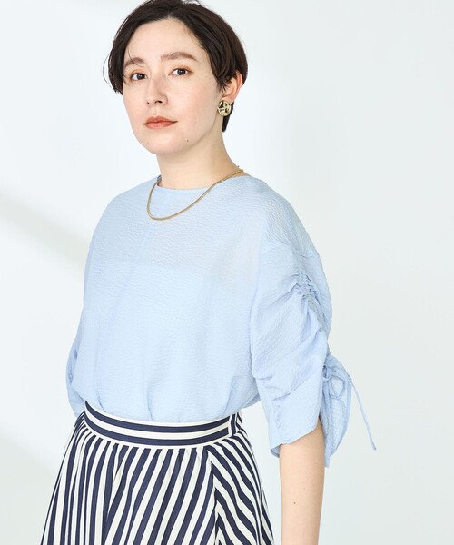 NOLLEY’S（ノーリーズ）の「ポコポコサッカー2WAYブラウス（シャツ/ブラウス・レディース・ブラック/サックスブルー/ホワイト系その他4・38）」の8枚目の写真