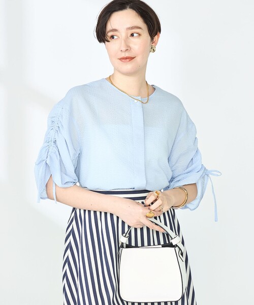 NOLLEY’S（ノーリーズ）の「ポコポコサッカー2WAYブラウス（シャツ/ブラウス・レディース・ブラック/サックスブルー/ホワイト系その他4・38）」の11枚目の写真