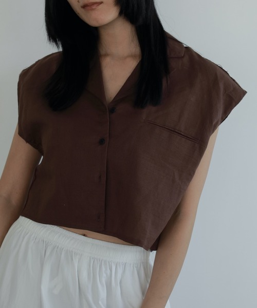 anuke（アンヌーク）の「Opencollar Linen Shirts（シャツ/ブラウス・レディース・ネイビー/ブラウン/アイボリー・FREE）」の3枚目の写真