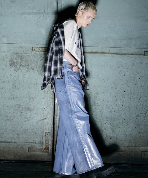 ajouter flow(アジューテフロー)の「【ajouter flow】slash wide denim pants(デニムパンツ・メンズ・ブラック/ライトブルー・M/L)」の5枚目の写真