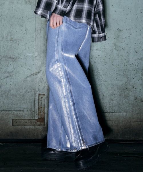 ajouter flow(アジューテフロー)の「【ajouter flow】slash wide denim pants(デニムパンツ・メンズ・ブラック/ライトブルー・M/L)」の9枚目の写真