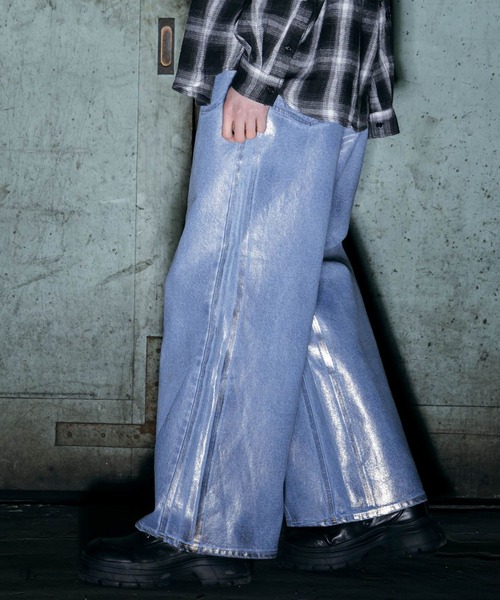 ajouter flow(アジューテフロー)の「【ajouter flow】slash wide denim pants(デニムパンツ・メンズ・ブラック/ライトブルー・M/L)」の10枚目の写真