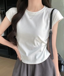 riruriru（リルリル）の「サイドギャザーコンパクトTシャツ（Tシャツ/カットソー）」