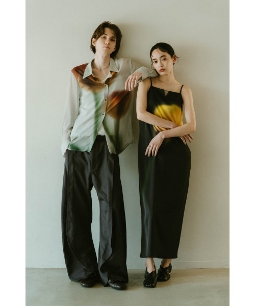 【KnuthMarf】flower print satin dress Order sales until 6/16 13:00-flower print satin dress/black