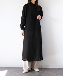 リンクルシアーキャミワンピース/wrinkle sheer cami onepiece チャコール ブラック ロング丈 大人きれいめ レイヤードスタイル