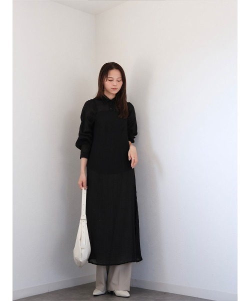 Reurie'(レウリィ)の「リンクルシアーキャミワンピース/wrinkle sheer cami onepiece チャコール ブラック ロング丈 大人きれいめ レイヤードスタイル(ワンピース・レディース・ブラック/チャコールグレー・FREE)」の7枚目の写真
