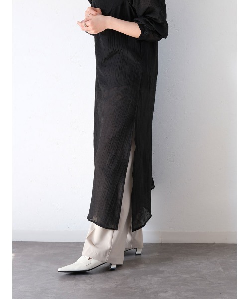 Reurie'(レウリィ)の「リンクルシアーキャミワンピース/wrinkle sheer cami onepiece チャコール ブラック ロング丈 大人きれいめ レイヤードスタイル(ワンピース・レディース・ブラック/チャコールグレー・FREE)」の14枚目の写真