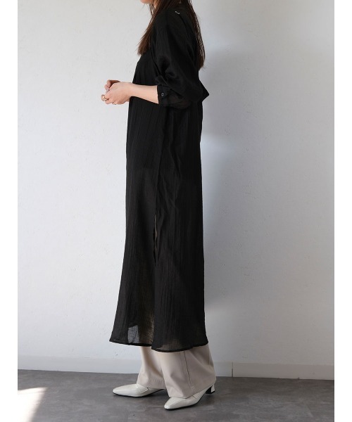 Reurie'(レウリィ)の「リンクルシアーキャミワンピース/wrinkle sheer cami onepiece チャコール ブラック ロング丈 大人きれいめ レイヤードスタイル(ワンピース・レディース・ブラック/チャコールグレー・FREE)」の16枚目の写真