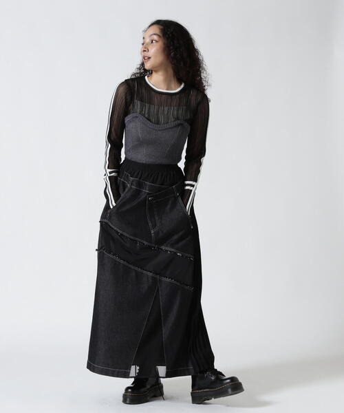 AULA AILA（アウラアイラ）の「AULA AILA（アウラ アイラ）別注デニムコンビネーションプリーツスカート（スカート・レディース・ホワイト/ブラック・0/1）」の19枚目の写真