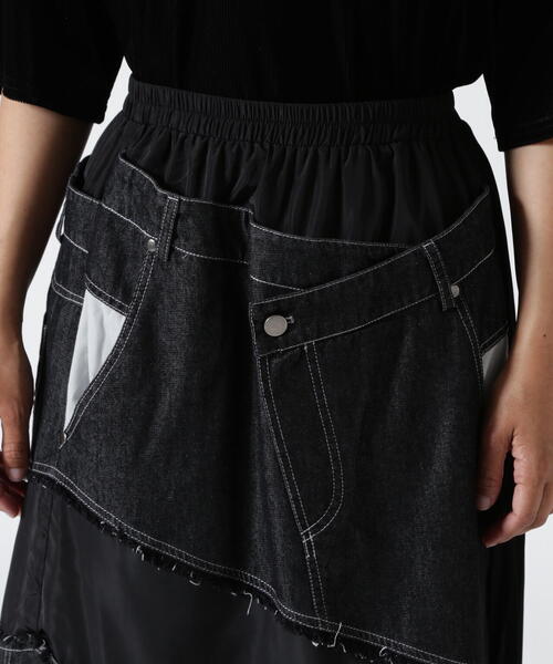 AULA AILA（アウラアイラ）の「AULA AILA（アウラ アイラ）別注デニムコンビネーションプリーツスカート（スカート・レディース・ホワイト/ブラック・0/1）」の13枚目の写真