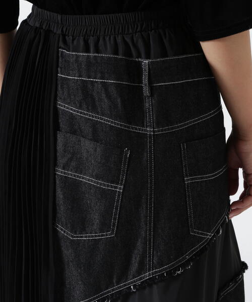 AULA AILA（アウラアイラ）の「AULA AILA（アウラ アイラ）別注デニムコンビネーションプリーツスカート（スカート・レディース・ホワイト/ブラック・0/1）」の9枚目の写真