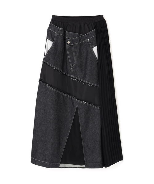 AULA AILA（アウラアイラ）の「AULA AILA（アウラ アイラ）別注デニムコンビネーションプリーツスカート（スカート・レディース・ホワイト/ブラック・0/1）」の6枚目の写真