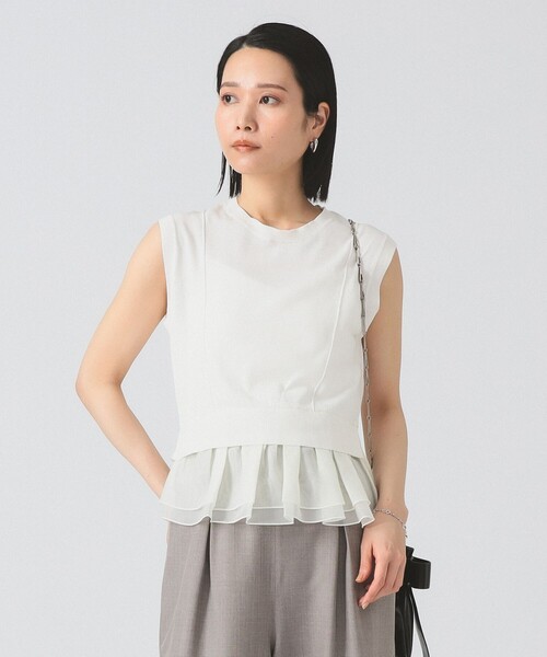 Ray BEAMS(レイビームス)の「シアー ペプラム クルーネック ノースリーブ ニット(ニット/セーター・レディース・ブラック/オフホワイト・ONE SIZE)」の2枚目の写真