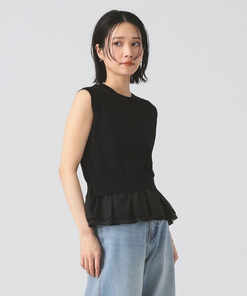 【未使用】Rene ペプラムノースリーブトップス ブラック　34 黒 未使用】Rene ペプラムノースリーブトップス ブラック 34 黒