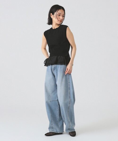 Ray BEAMS(レイビームス)の「シアー ペプラム クルーネック ノースリーブ ニット(ニット/セーター・レディース・ブラック/オフホワイト・ONE SIZE)」の8枚目の写真