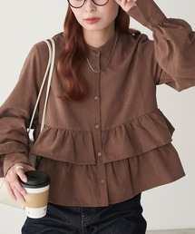 レディースのシャツ/ブラウス（ブラウン/茶色系・フリル）ファッション