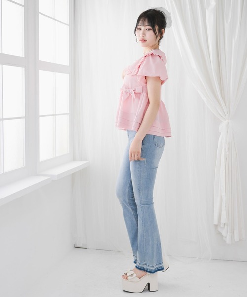 DearMyLoveRose(ディアマイラブローズ)の「ビッグカラーリボンペプラムブラウス【大きいサイズ有り】(シャツ/ブラウス・レディース・ベビーピンク/ブラック/ホワイト・3L/LL/LARGE/MEDIUM)」の9枚目の写真