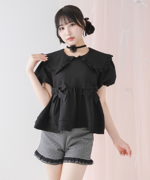 DearMyLoveRose(ディアマイラブローズ)の「ビッグカラーリボンペプラムブラウス【大きいサイズ有り】(シャツ/ブラウス・レディース・ベビーピンク/ブラック/ホワイト・3L/LL/LARGE/MEDIUM)」の14枚目の写真