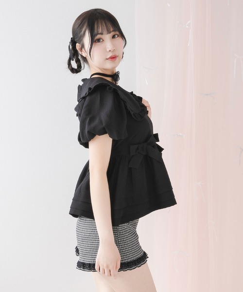 DearMyLoveRose(ディアマイラブローズ)の「ビッグカラーリボンペプラムブラウス【大きいサイズ有り】(シャツ/ブラウス・レディース・ベビーピンク/ブラック/ホワイト・3L/LL/LARGE/MEDIUM)」の15枚目の写真