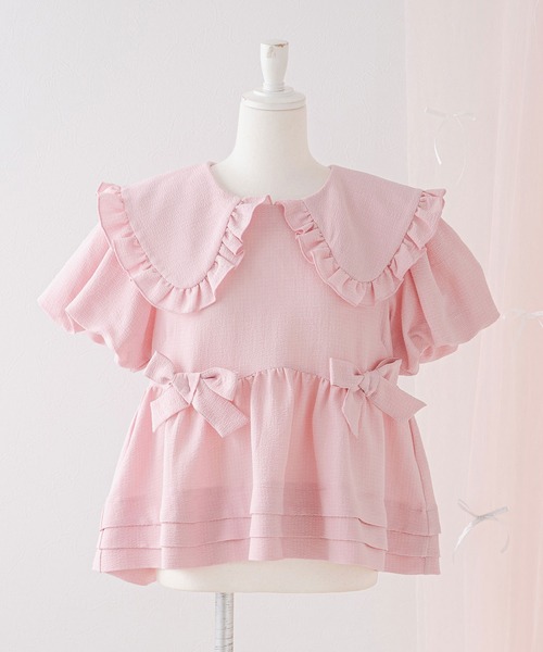 DearMyLoveRose(ディアマイラブローズ)の「ビッグカラーリボンペプラムブラウス【大きいサイズ有り】(シャツ/ブラウス・レディース・ベビーピンク/ブラック/ホワイト・3L/LL/LARGE/MEDIUM)」の16枚目の写真
