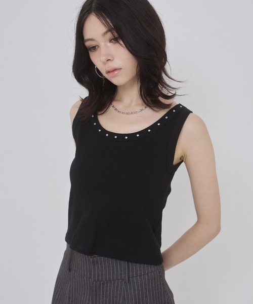 ENVYM（アンビー）の「スタッズポイントタンクトップ（タンクトップ・レディース・ホワイト/ブラック/オレンジ・FREE）」の7枚目の写真