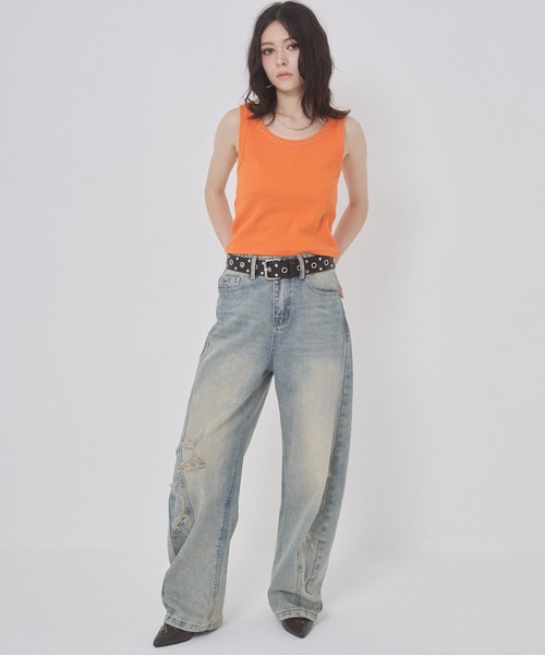 ENVYM（アンビー）の「スタッズポイントタンクトップ（タンクトップ・レディース・ホワイト/ブラック/オレンジ・FREE）」の18枚目の写真