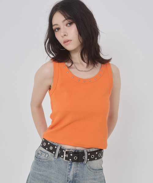 ENVYM（アンビー）の「スタッズポイントタンクトップ（タンクトップ・レディース・ホワイト/ブラック/オレンジ・FREE）」の11枚目の写真