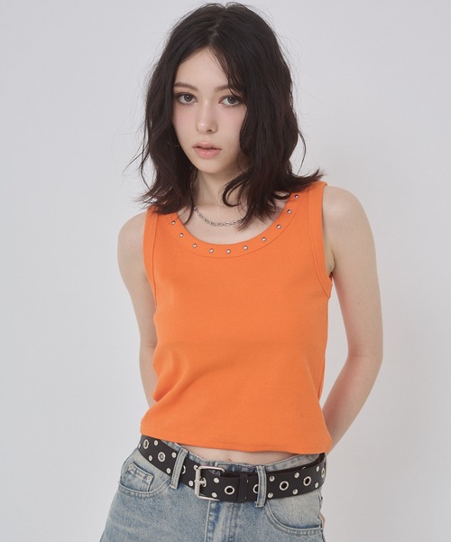 ENVYM（アンビー）の「スタッズポイントタンクトップ（タンクトップ・レディース・ホワイト/ブラック/オレンジ・FREE）」の12枚目の写真