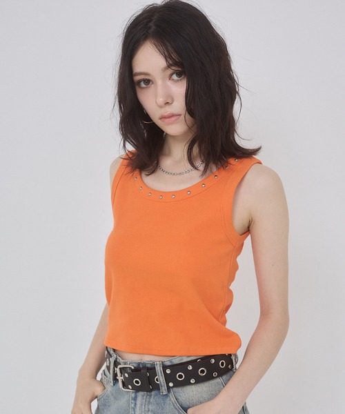 ENVYM（アンビー）の「スタッズポイントタンクトップ（タンクトップ・レディース・ホワイト/ブラック/オレンジ・FREE）」の14枚目の写真