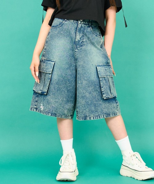 ANAP GiRL(アナップガール)の「ANAPR+S カーゴデニムハーフパンツ【ユニセックス】(デニムパンツ・キッズ・ブルー/ライトブルー・M/S/XS)」の2枚目の写真
