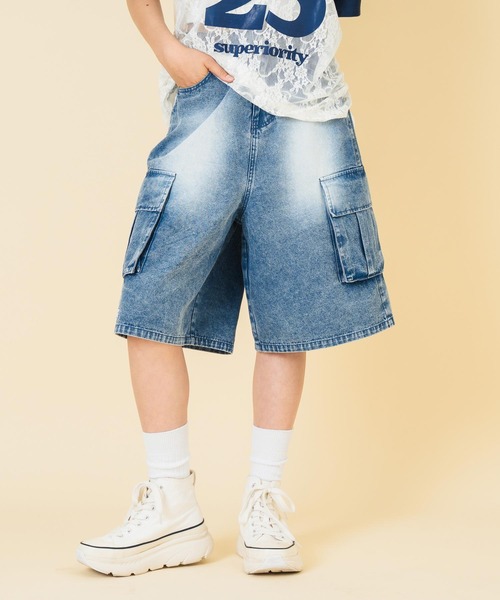 ANAP GiRL(アナップガール)の「ANAPR+S カーゴデニムハーフパンツ【ユニセックス】(デニムパンツ・キッズ・ブルー/ライトブルー・M/S/XS)」の3枚目の写真