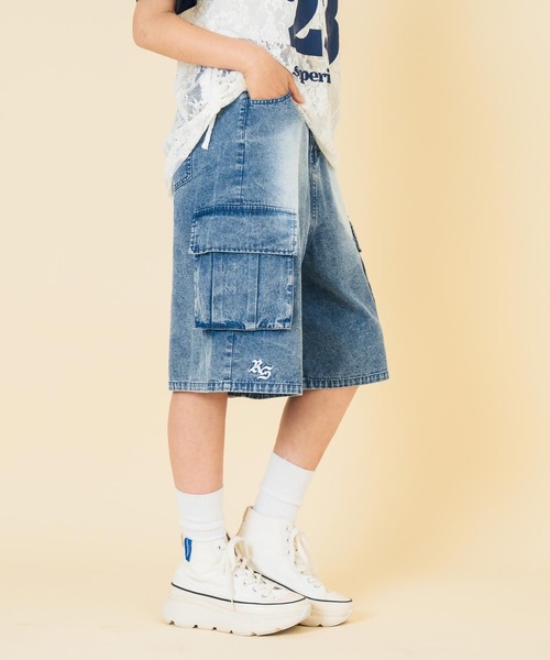 ANAP GiRL(アナップガール)の「ANAPR+S カーゴデニムハーフパンツ【ユニセックス】(デニムパンツ・キッズ・ブルー/ライトブルー・M/S/XS)」の5枚目の写真