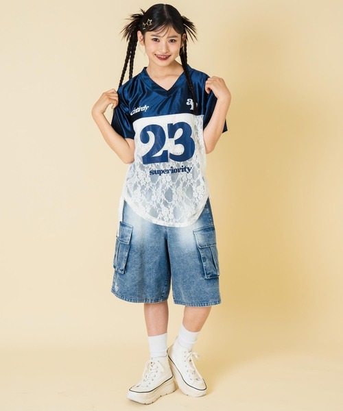 ANAP GiRL(アナップガール)の「ANAPR+S カーゴデニムハーフパンツ【ユニセックス】(デニムパンツ・キッズ・ブルー/ライトブルー・M/S/XS)」の7枚目の写真