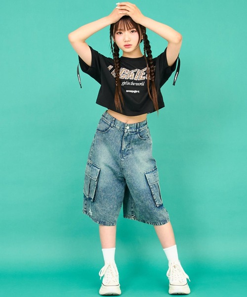 ANAP GiRL(アナップガール)の「ANAPR+S カーゴデニムハーフパンツ【ユニセックス】(デニムパンツ・キッズ・ブルー/ライトブルー・M/S/XS)」の21枚目の写真