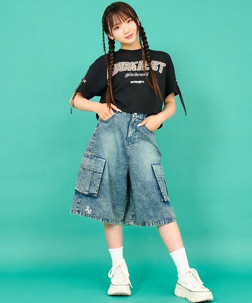 ANAP GiRL(アナップガール)の「ANAPR+S カーゴデニムハーフパンツ【ユニセックス】(デニムパンツ・キッズ・ブルー/ライトブルー・M/S/XS)」の22枚目の写真