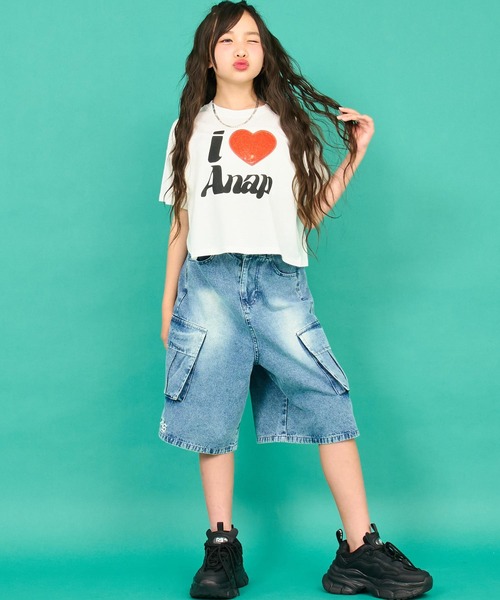 ANAP GiRL(アナップガール)の「ANAPR+S カーゴデニムハーフパンツ【ユニセックス】(デニムパンツ・キッズ・ブルー/ライトブルー・M/S/XS)」の16枚目の写真