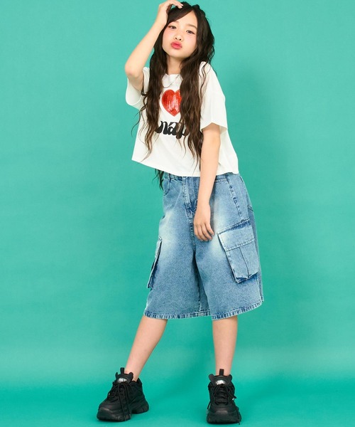 ANAP GiRL(アナップガール)の「ANAPR+S カーゴデニムハーフパンツ【ユニセックス】(デニムパンツ・キッズ・ブルー/ライトブルー・M/S/XS)」の17枚目の写真
