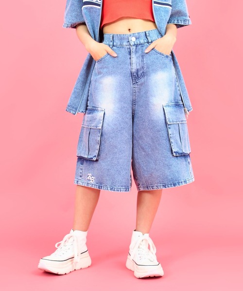 ANAP GiRL(アナップガール)の「ANAPR+S カーゴデニムハーフパンツ【ユニセックス】(デニムパンツ・キッズ・ブルー/ライトブルー・M/S/XS)」の9枚目の写真