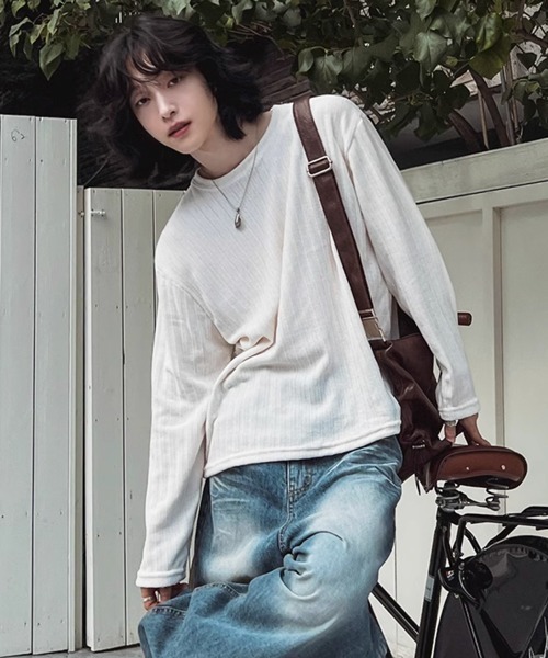 NOWLE(ノウル)の「【NOWLE】ベルベット ラウンドネック ロングスリーブ Tシャツ(Tシャツ/カットソー・メンズ・グレー/オフホワイト・LARGE/X-LARGE/MEDIUM)」の7枚目の写真