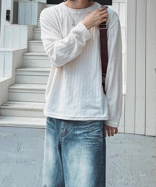NOWLE(ノウル)の「【NOWLE】ベルベット ラウンドネック ロングスリーブ Tシャツ(Tシャツ/カットソー・メンズ・グレー/オフホワイト・LARGE/X-LARGE/MEDIUM)」の15枚目の写真