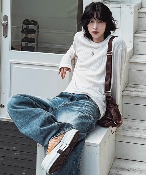 NOWLE(ノウル)の「【NOWLE】ベルベット ラウンドネック ロングスリーブ Tシャツ(Tシャツ/カットソー・メンズ・グレー/オフホワイト・LARGE/X-LARGE/MEDIUM)」の19枚目の写真