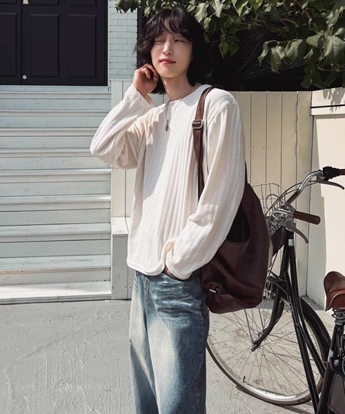 NOWLE(ノウル)の「【NOWLE】ベルベット ラウンドネック ロングスリーブ Tシャツ(Tシャツ/カットソー・メンズ・グレー/オフホワイト・LARGE/X-LARGE/MEDIUM)」の22枚目の写真