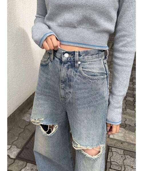 EMODA（エモダ）の「ダブルハイクラッシュジーンズ（デニムパンツ・レディース・ライトブルー/ブラック・SMALL/MEDIUM）」の21枚目の写真